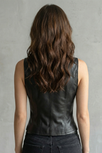 Ophana | Black V-Neck Button Vest Fitted Waistcoat