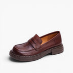 Ophelle | Round-Toe Leather Loafers with Block Sole