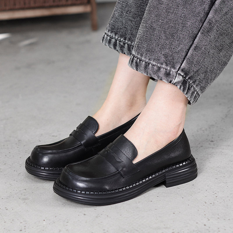 Ophelle | Round-Toe Leather Loafers with Block Sole