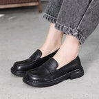 Ophelle | Round-Toe Leather Loafers with Block Sole
