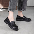 Ophelle | Round-Toe Leather Loafers with Block Sole