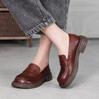 Ophelle | Round-Toe Leather Loafers with Block Sole