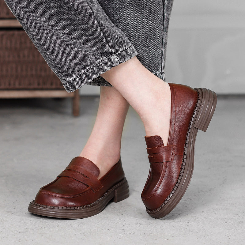Ophelle | Round-Toe Leather Loafers with Block Sole