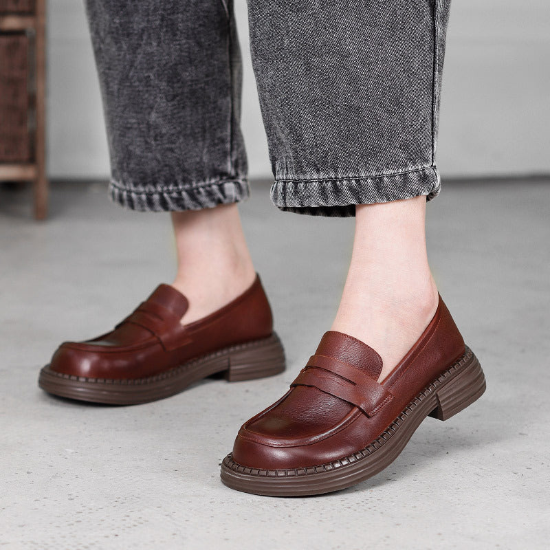 Ophelle | Round-Toe Leather Loafers with Block Sole