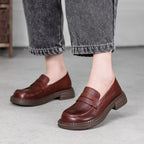 Ophelle | Round-Toe Leather Loafers with Block Sole