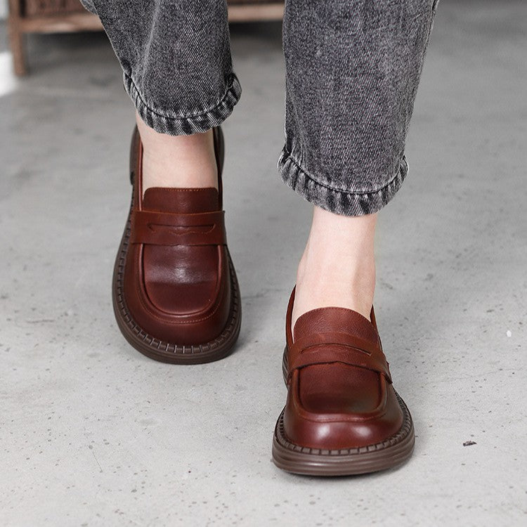 Ophelle | Round-Toe Leather Loafers with Block Sole