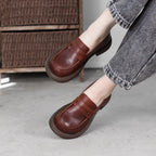 Ophelle | Round-Toe Leather Loafers with Block Sole