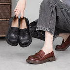 Ophelle | Round-Toe Leather Loafers with Block Sole