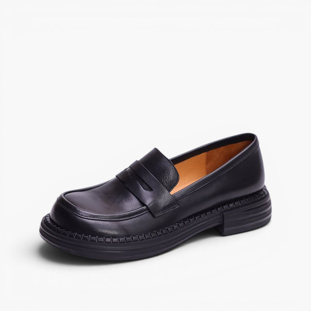 Ophelle | Round-Toe Leather Loafers with Block Sole