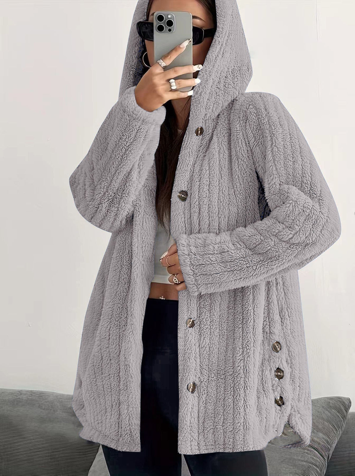 Orienne | Plush Hooded Cardigan