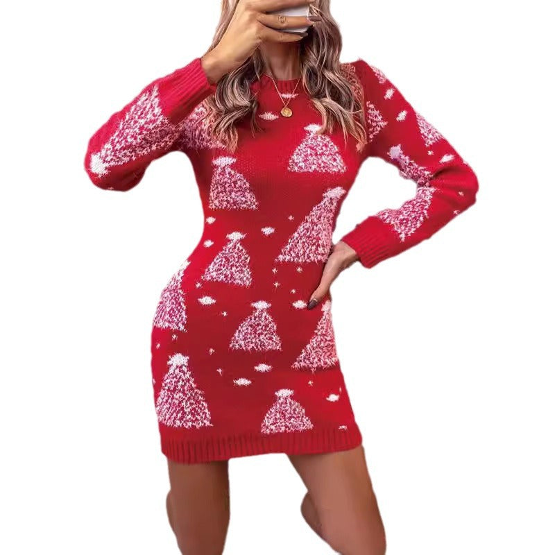 Oriette | Christmas Tree Knit Mini Sweater Dress