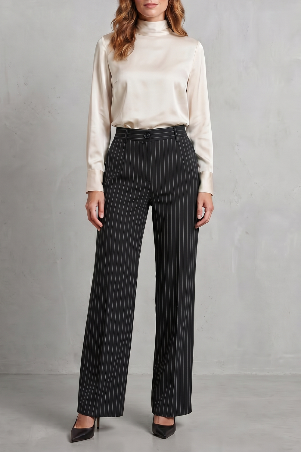 Orisse | Pinstripe High-Waisted Wide-Leg Trousers