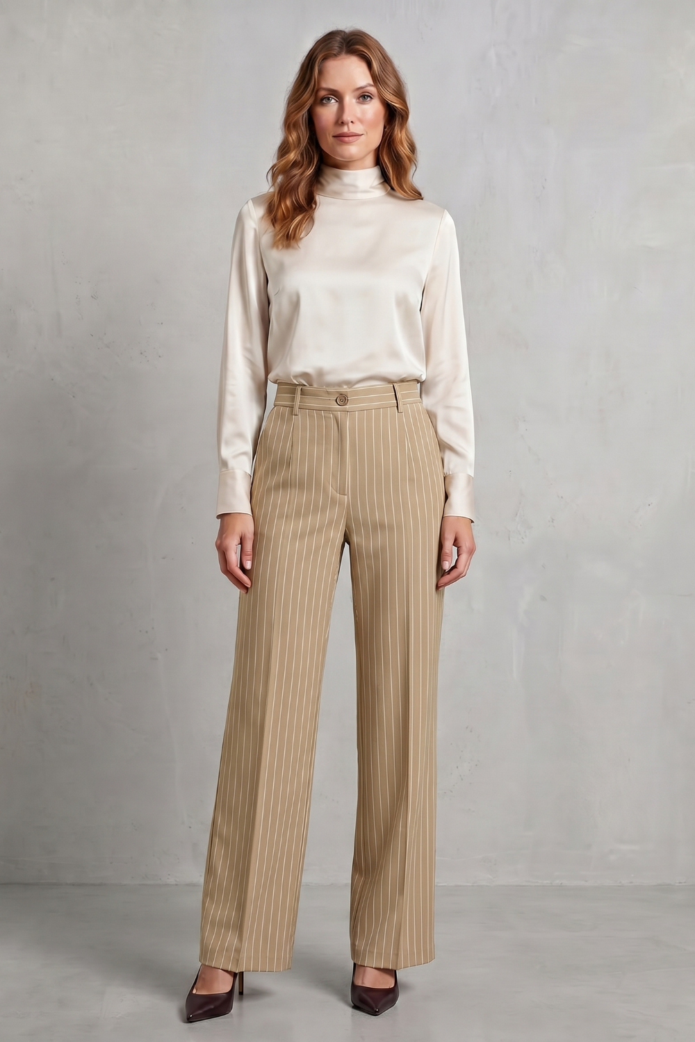 Orisse | Pinstripe High-Waisted Wide-Leg Trousers