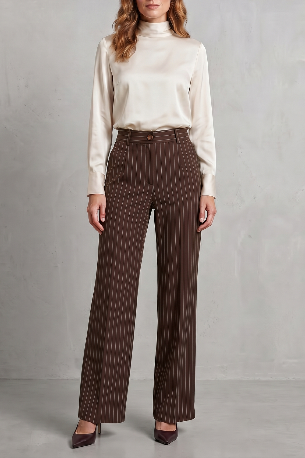Orisse | Pinstripe High-Waisted Wide-Leg Trousers
