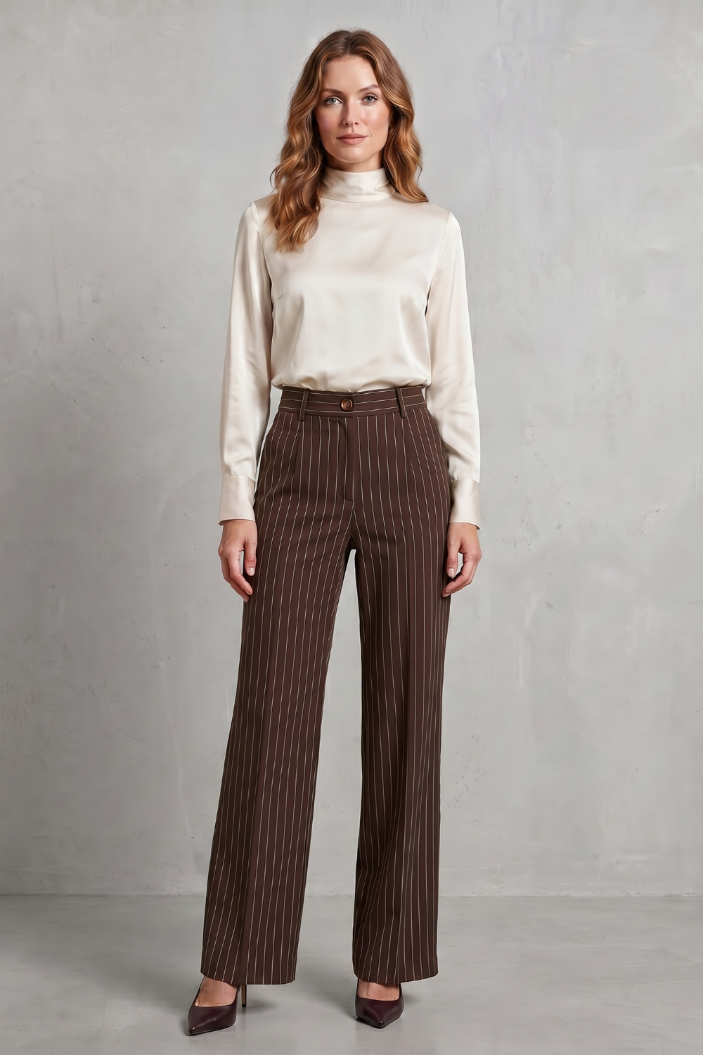 Orisse | Pinstripe High-Waisted Wide-Leg Trousers