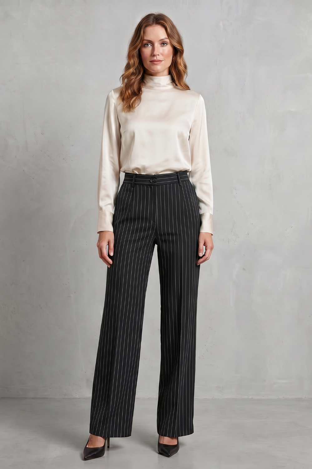 Orisse | Pinstripe High-Waisted Wide-Leg Trousers