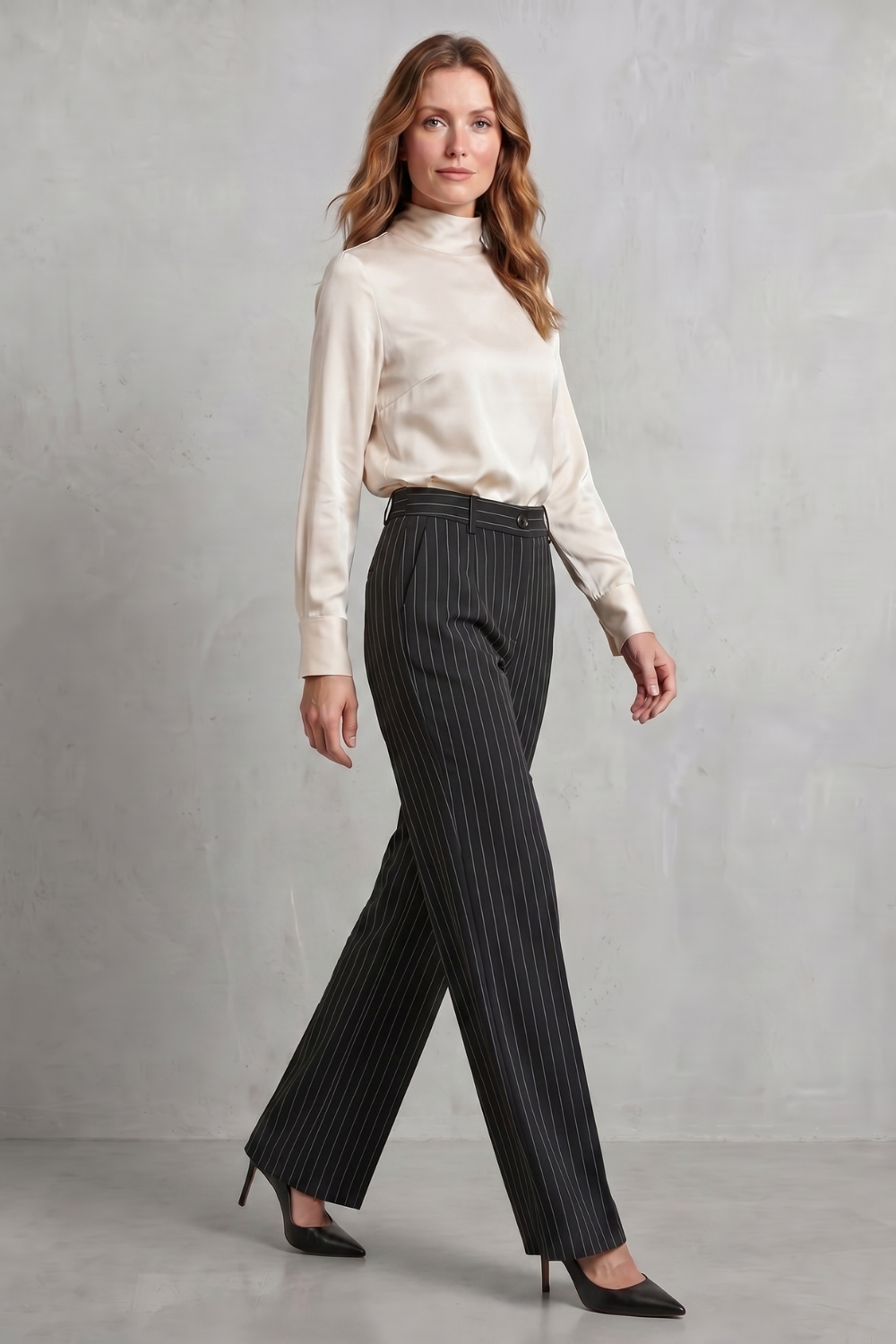 Orisse | Pinstripe High-Waisted Wide-Leg Trousers