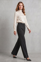 Orisse | Pinstripe High-Waisted Wide-Leg Trousers