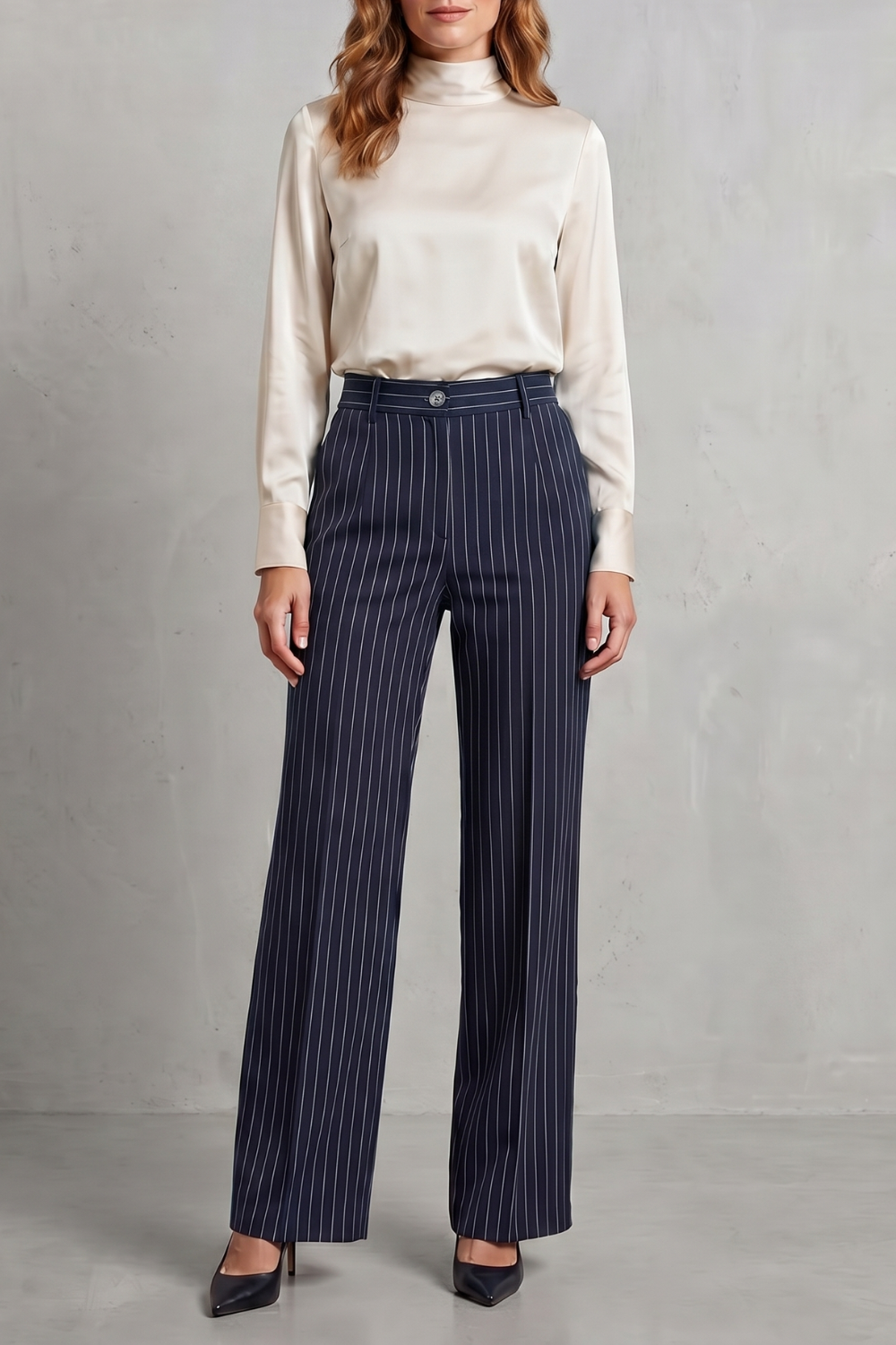 Orisse | Pinstripe High-Waisted Wide-Leg Trousers