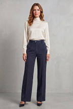 Orisse | Pinstripe High-Waisted Wide-Leg Trousers