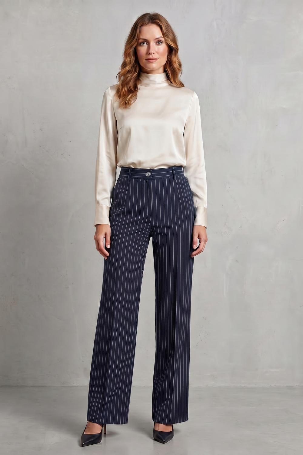 Orisse | Pinstripe High-Waisted Wide-Leg Trousers