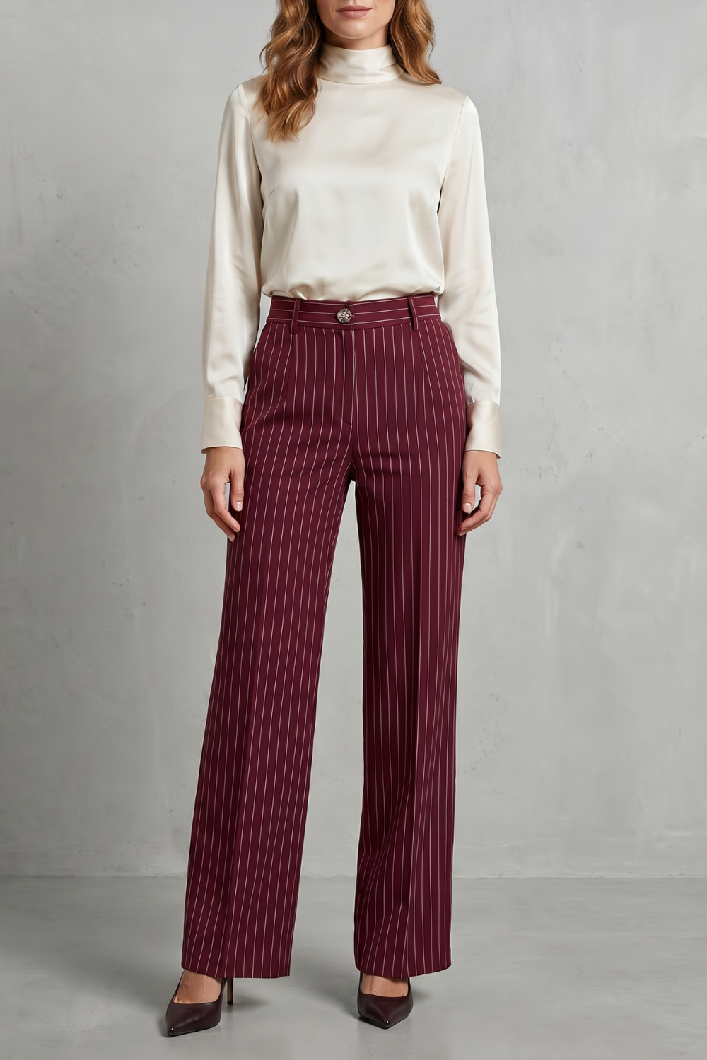 Orisse | Pinstripe High-Waisted Wide-Leg Trousers