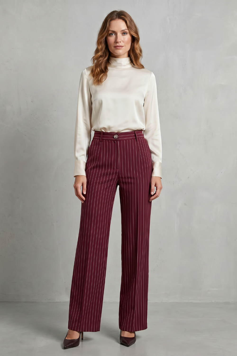 Orisse | Pinstripe High-Waisted Wide-Leg Trousers