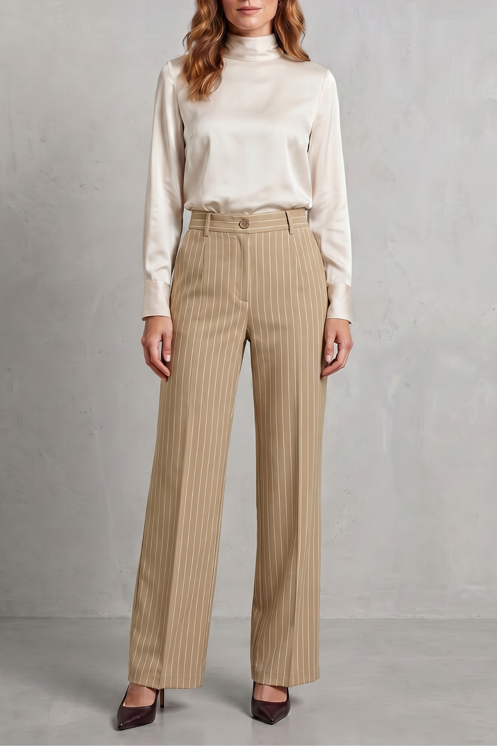 Orisse | Pinstripe High-Waisted Wide-Leg Trousers