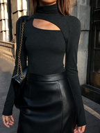 Ottoline | Cut-Out Turtleneck Long Sleeve Fitted Top