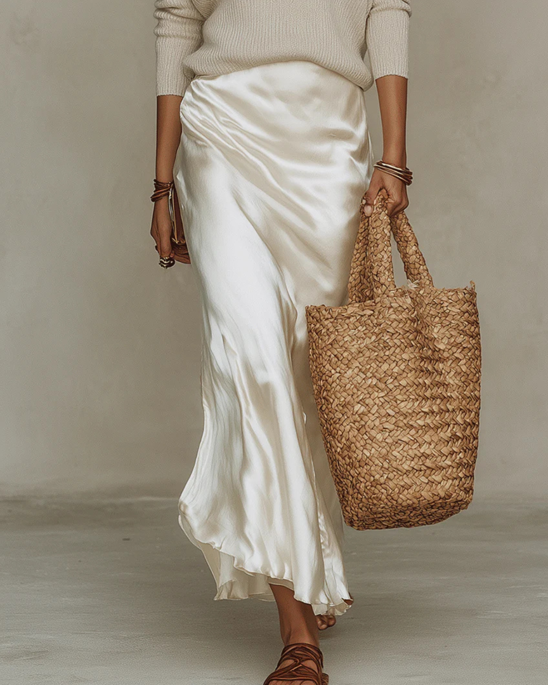 Paeine | Satin Midi Dress and Knit Sweater Set