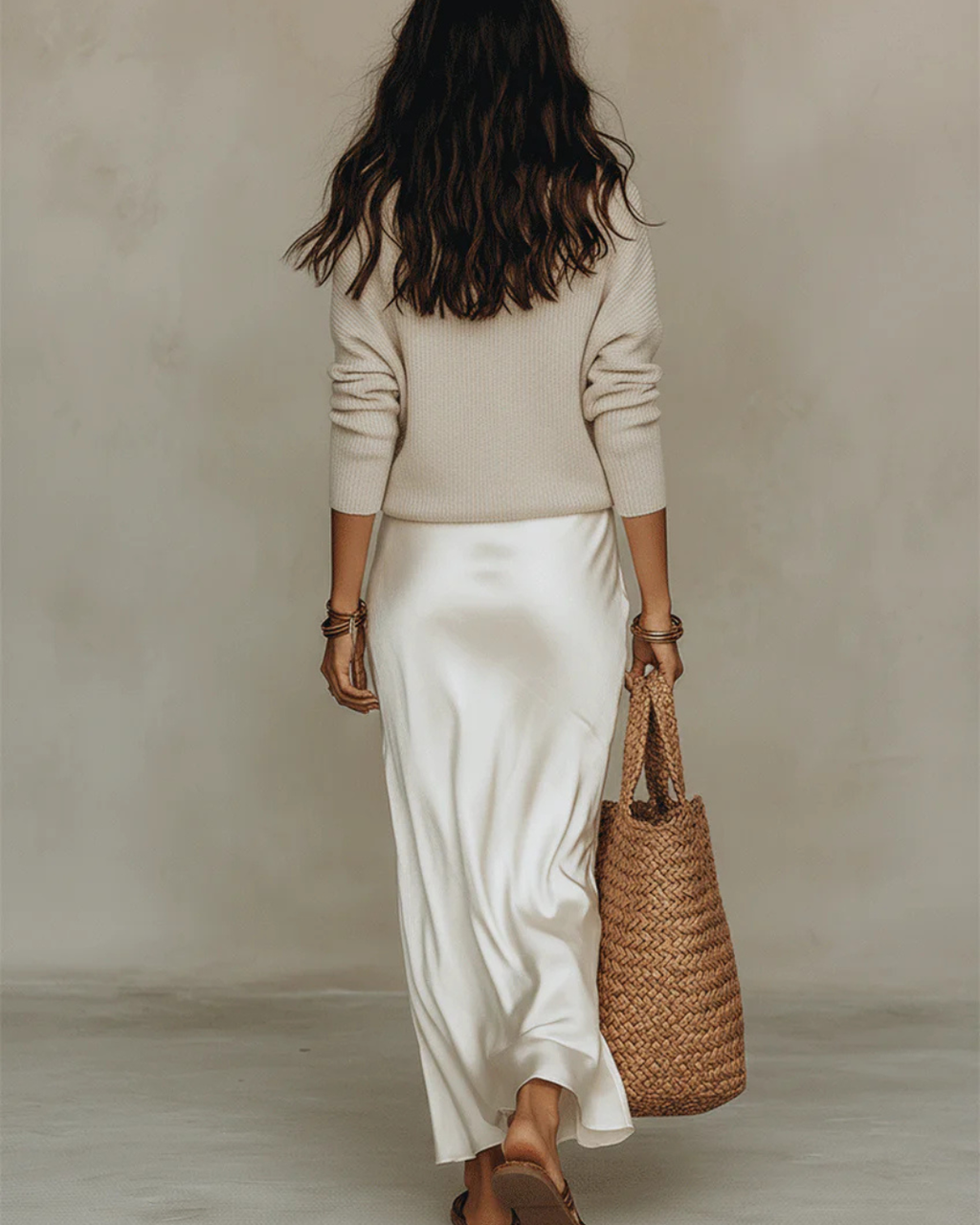 Paeine | Satin Midi Dress and Knit Sweater Set