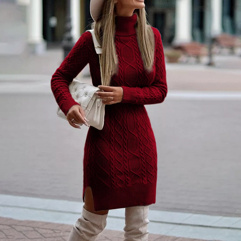 Penana | Cable Knit Turtleneck Sweater Dress