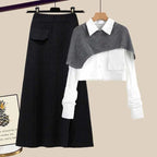 Penenne | Shirt, Knit Wrap and Ribbed Maxi Skirt Set