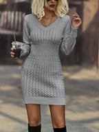 Penine | Cable Knit V-Neck Sweater Dress