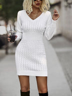 Penine | Cable Knit V-Neck Sweater Dress