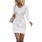 Penine | Cable Knit V-Neck Sweater Dress