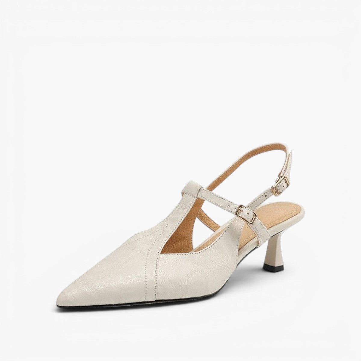Rheina | Pointed Leather Heels with T-Bar Slingback