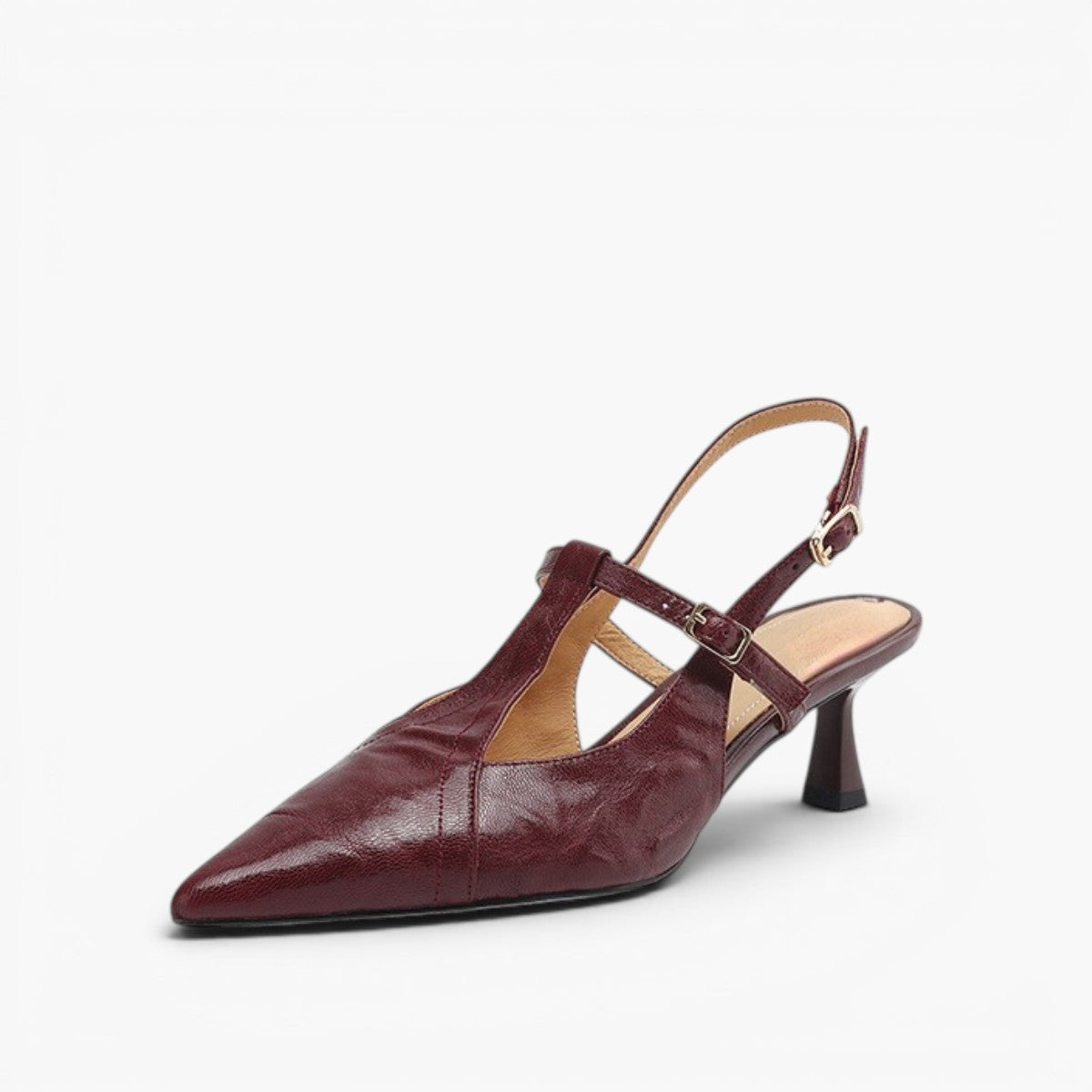 Rheina | Pointed Leather Heels with T-Bar Slingback