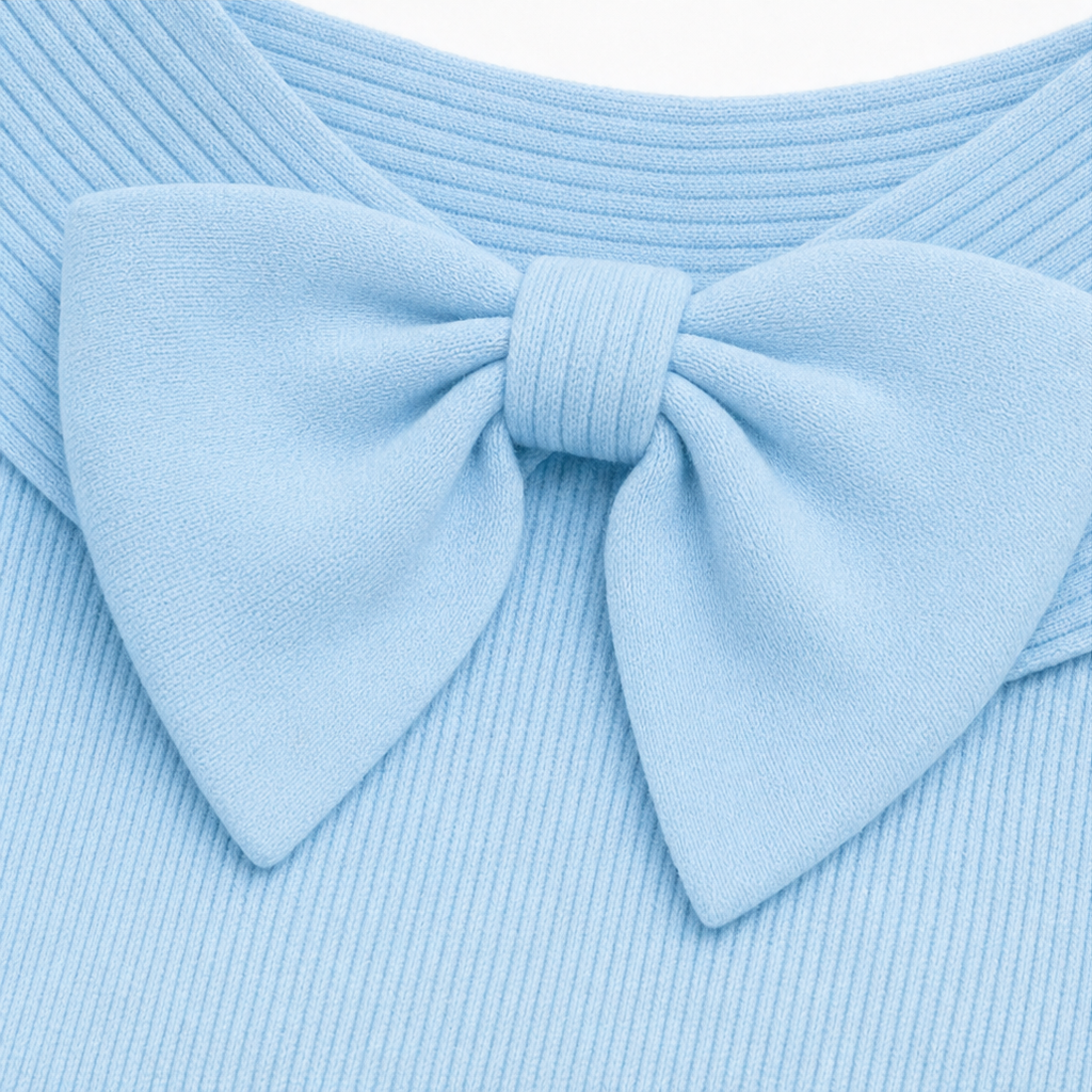 Rhenne | Bow Neck Ribbed Knit Sweater