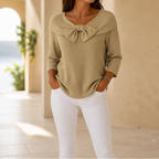 Rhenne | Bow Neck Ribbed Knit Sweater