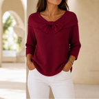 Rhenne | Bow Neck Ribbed Knit Sweater