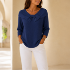 Rhenne | Bow Neck Ribbed Knit Sweater