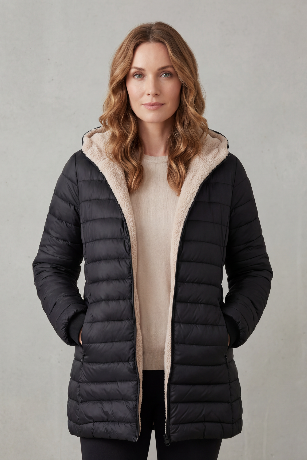 Rheora | Sherpa Lined Hooded Puffer Jacket