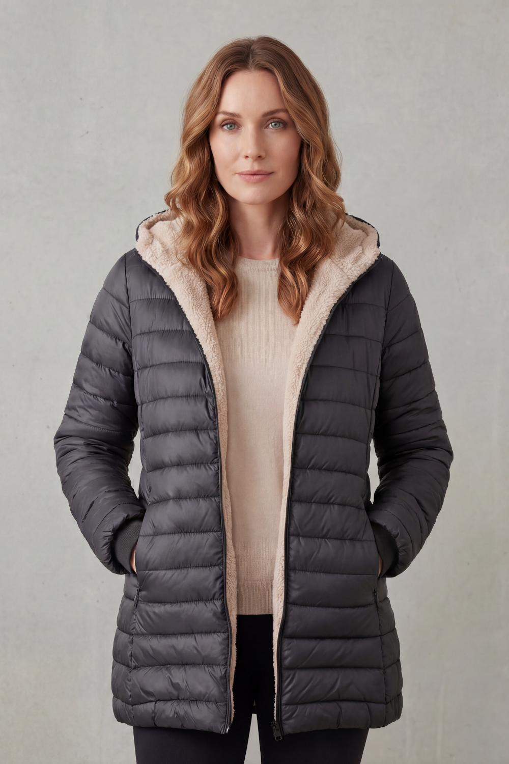Rheora | Sherpa Lined Hooded Puffer Jacket