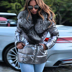 Rosana | Metallic Belted Puffer Jacket Faux Fur Collar