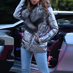Rosana | Metallic Belted Puffer Jacket Faux Fur Collar