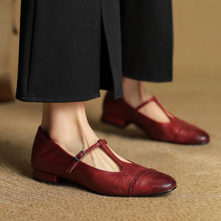 Rosenne | T-Strap Leather Mary Janes Washed Finish