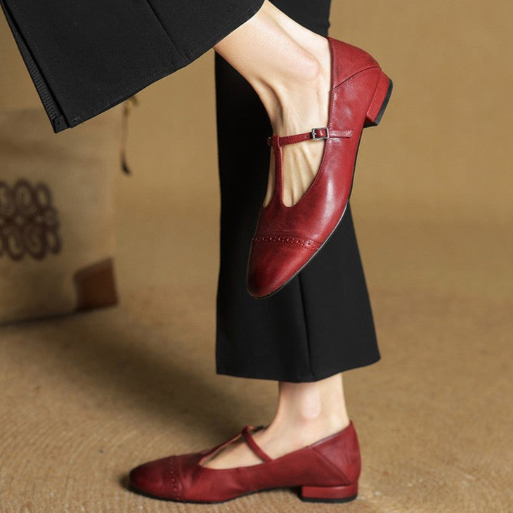 Rosenne | T-Strap Leather Mary Janes Washed Finish
