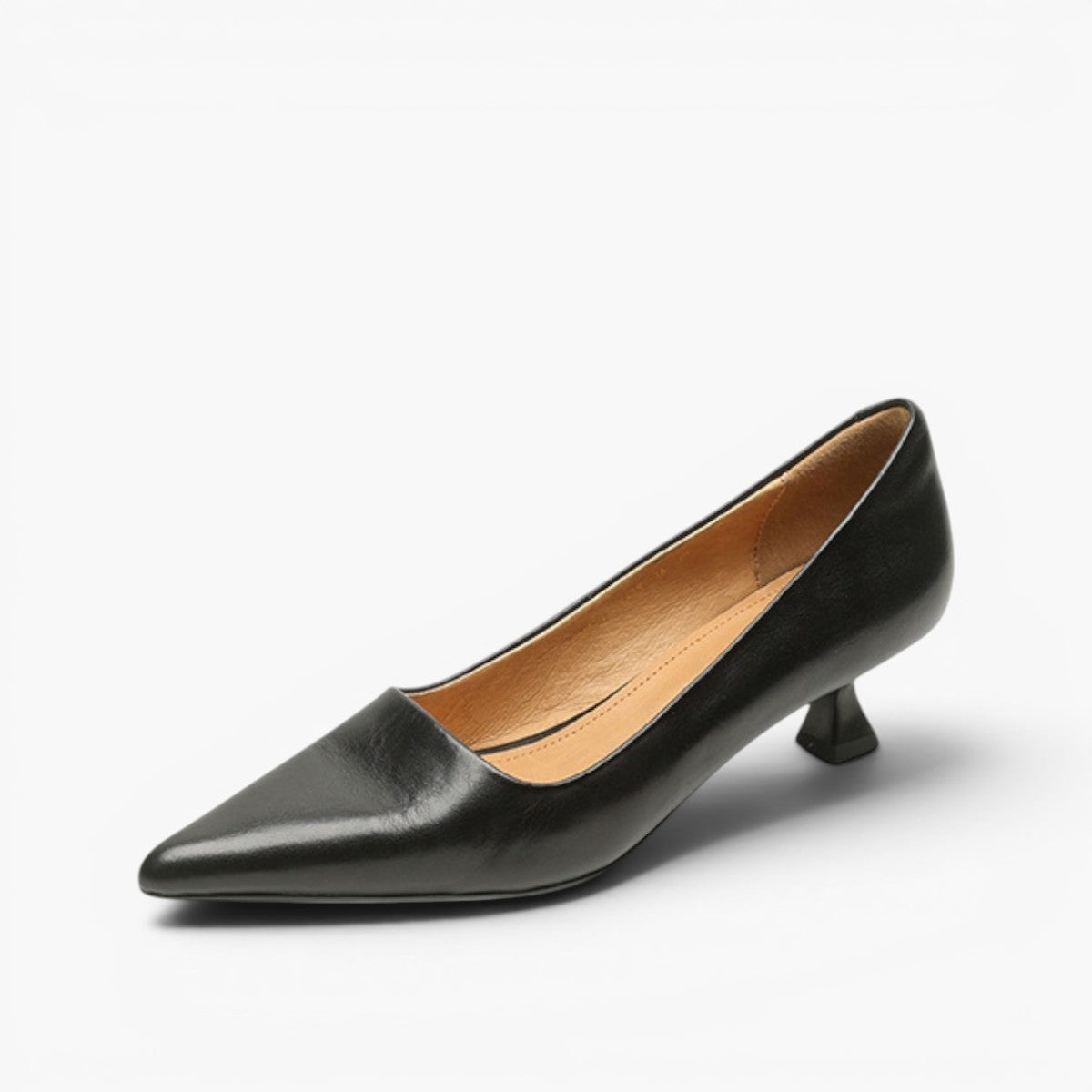 Saffiya | Leather Kitten Heel Pumps with Pointed Toe