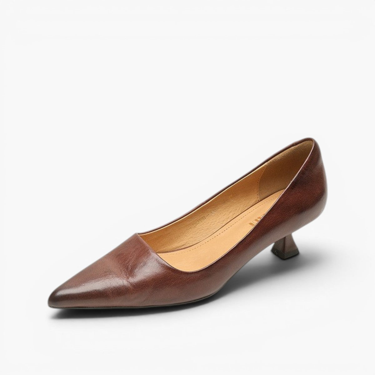Saffiya | Leather Kitten Heel Pumps with Pointed Toe